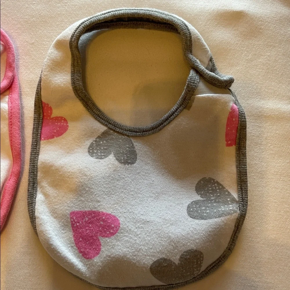 Cat & Jack Pink and Gray Heart Bib Duo